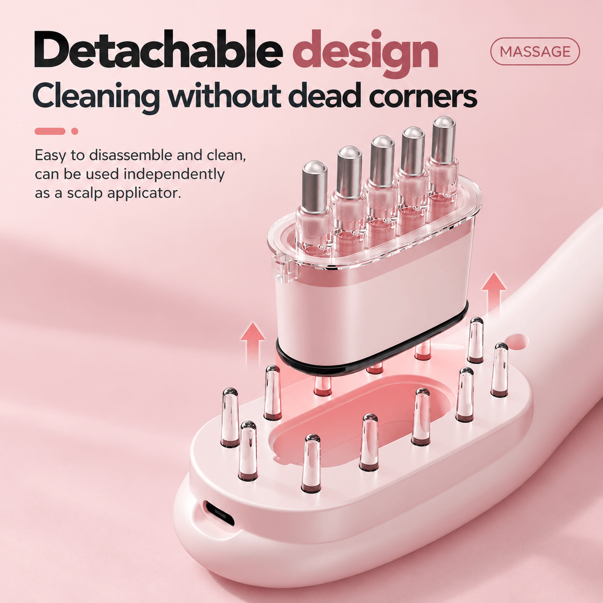 Scalp Serum Applicator &amp; Massage Comb with detachable design for easy cleaning and independent use.