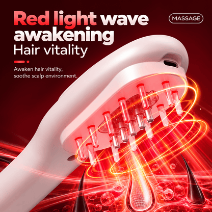 Scalp Serum Applicator &amp; Massage Comb for hair vitality and soothing scalp environment with red light wave technology.