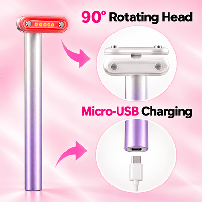 4-in-1 eye wand features a 90° rotating head and micro-USB charging for enhanced skincare routines.